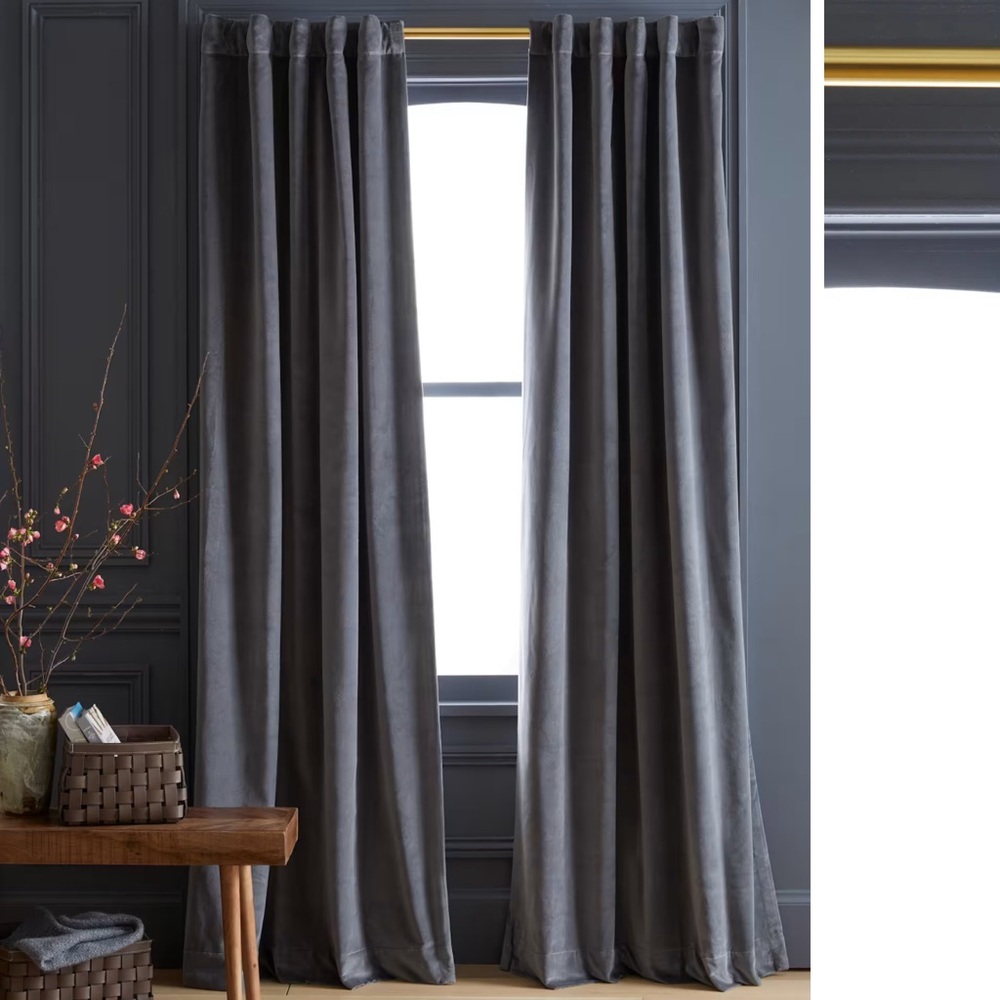 QUINCE 48x84 Cotton Velvet Room Darkening Curtain Slate 2311